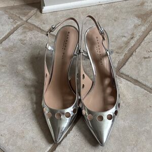 Barbara Bui Metallic Silver Leather Slingback Heels